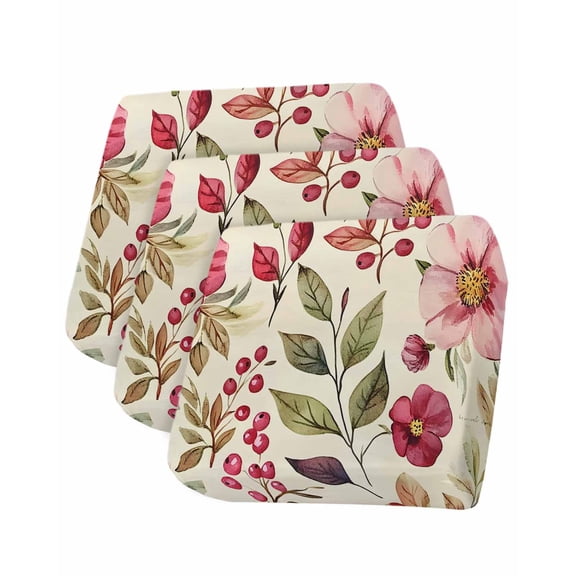 Retro Spring Floral Sofa Couch Cushion Covers Washable, Removable Stretchable Sectional Couch Covers, Summer Botanical Pink Flower Slipcovers for L & T Shape Sofa Furniture Protector S Size 3 pcs