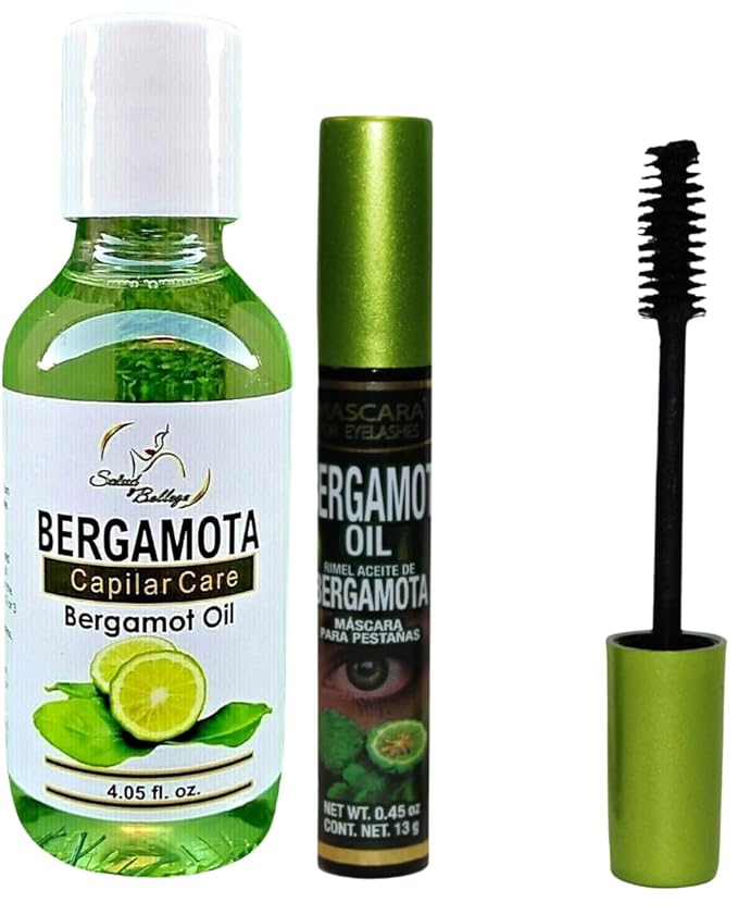 ALMA BELLEZA-Bergamot oil- Ideal for hair, beard and mustache-4.05oz + BERGAMOT OIL BLACK Waterproof Mascara, Strengthening (4% silicon 1% pantenol) Mascara For eyelashes PESTANAS