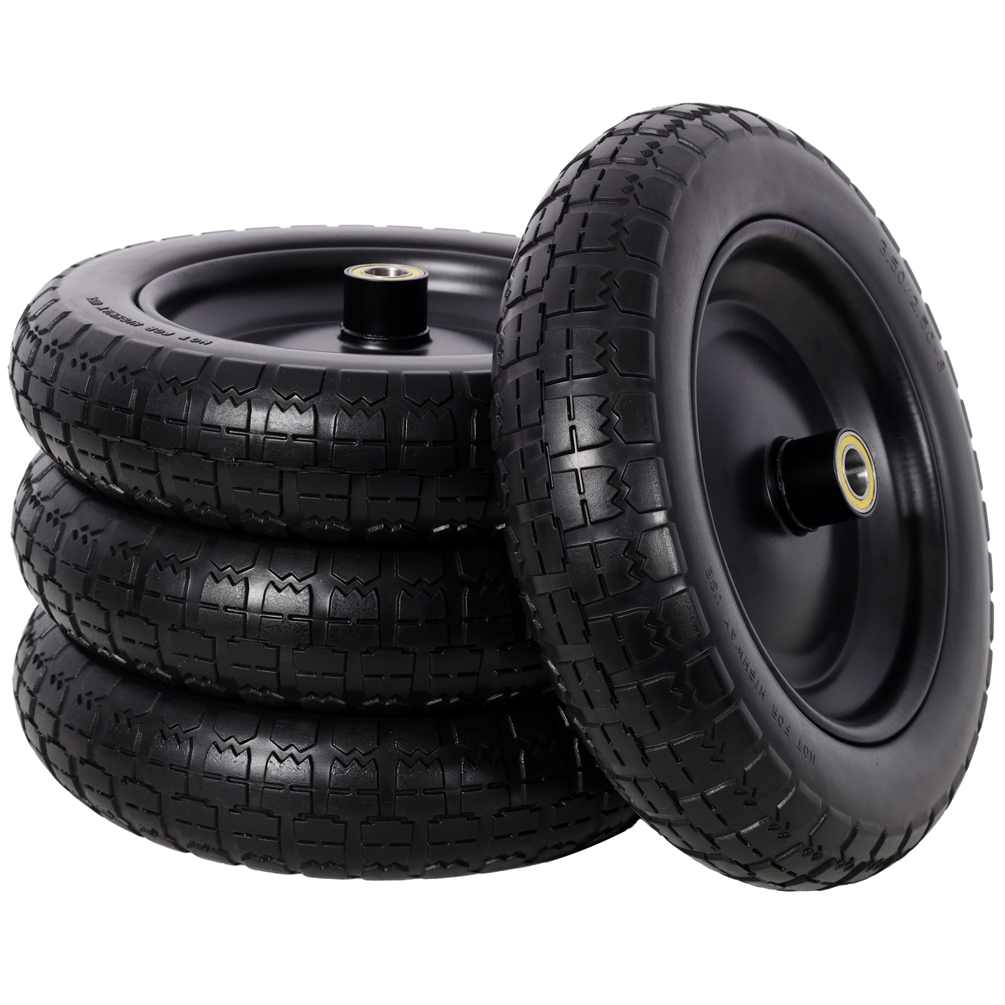 Leumius 4-Pack 13in Flat-Free PU Foam Tires Fit Wheelbarrow for Garden Wagon Cart, Hand Trucks and Utility Cart with 3/4" and 5/8" Bearings Kit