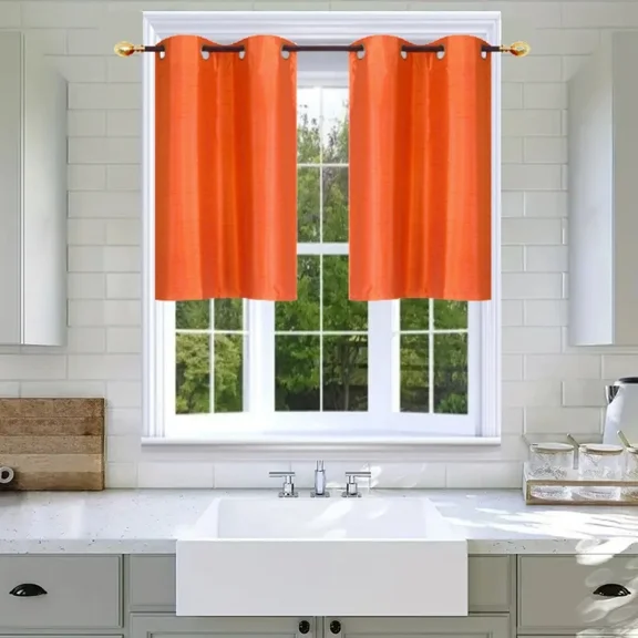 Gorgeous Home Linen 2pc Short Half Window Foam Lined Backing Grommet Panels Kitchen Tier 28"x 36"(each) Orange