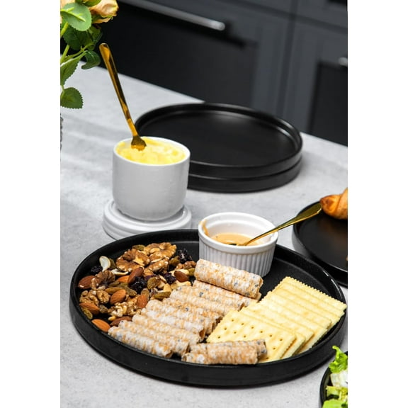 Ceramic Dinner Plates Set of 6, 10 Inch Matte Black Salad Dessert Plates, Microwave Oven Dishwasher Safe