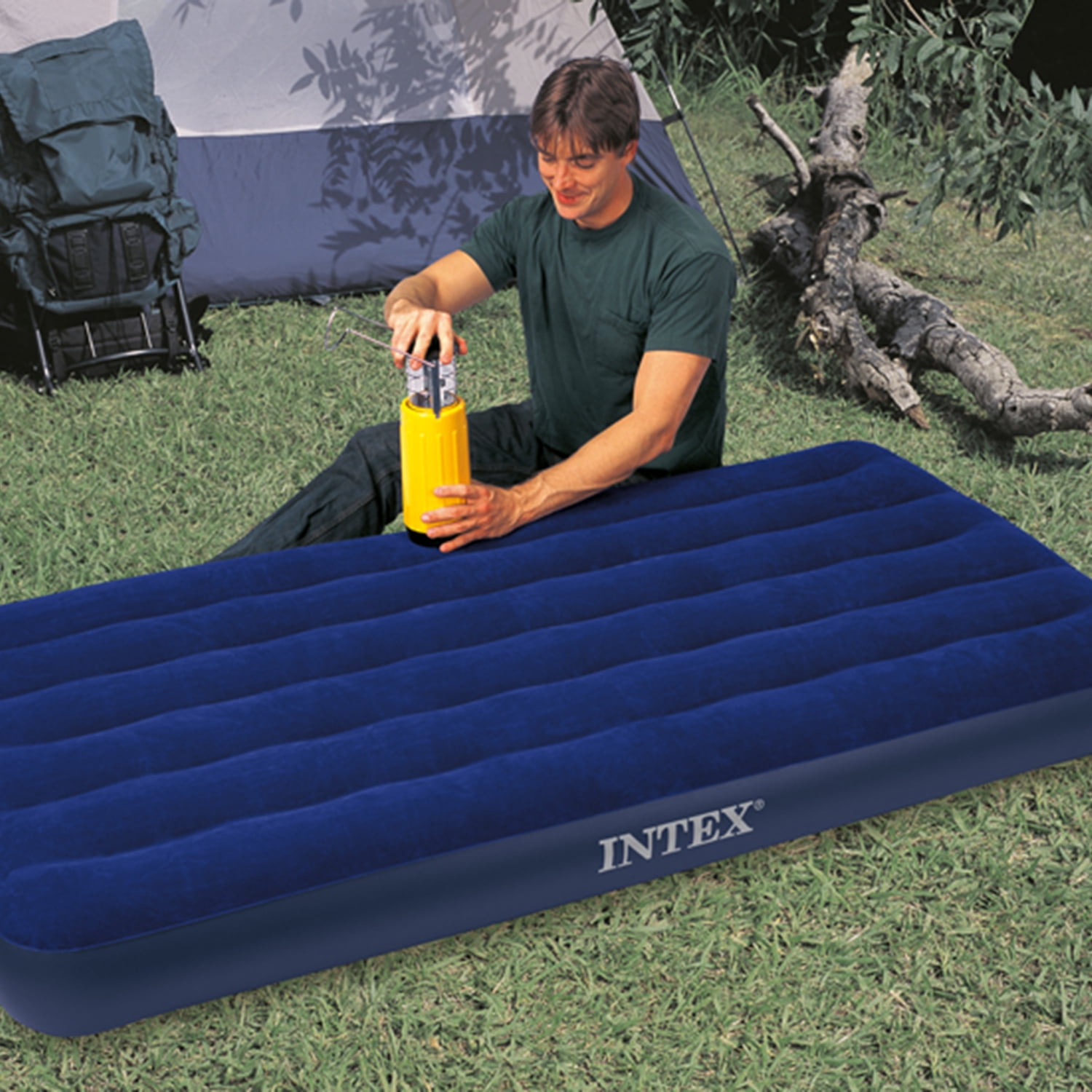 New INTEX Classic Downy Twin Air Mattress Camping Waterproof Bed Blue FREE Pump! 