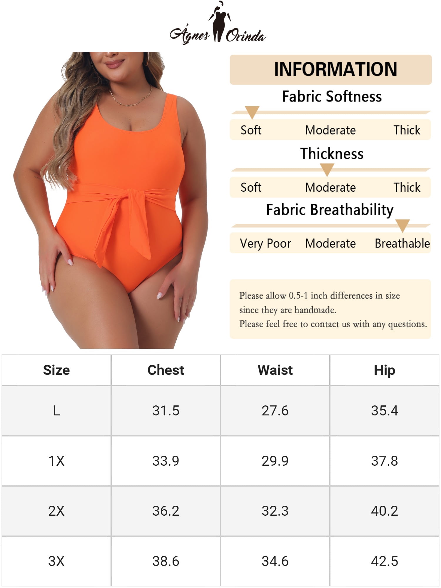 DARING DIVA Women's Plus Bikini Swimwear Flattering Bathing Suits 1X Orange