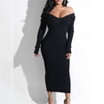 thumbnail image 3 of Vestido tipo jersey para mujer, vestido de punto, vestido de moda, manga larga, hombros descubiertos, escote en V, vestido de fiesta liso, vestido deportivo informal, vestido tipo jersey, 3 of 6