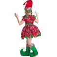 thumbnail image 5 of Christmas Santa Elf Costume for Kids Girls Xmas Dress with Hat 3-10 Years, 5 of 7