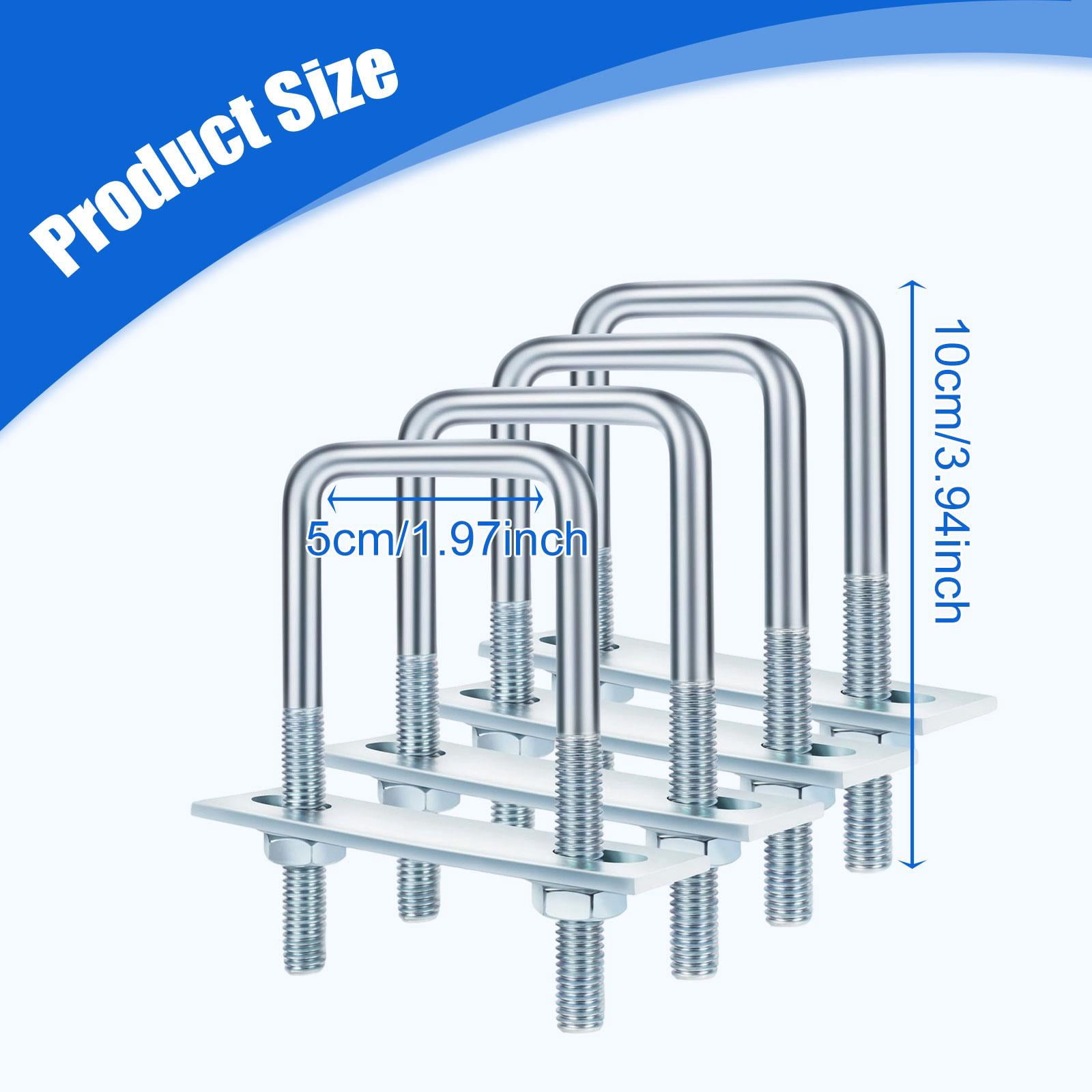 4 Pack Square U Bolts Heavy Duty Galvanized Metal with Plate Nuts Washers for Industrial Automotive Boat Trailer