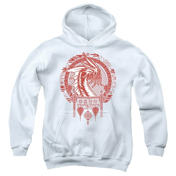 Dungeons and Dragons Year of the Dragon Beast in the Clouds Kids Pull-Over Hoodie (Large) for Youth Boys and Girls, White