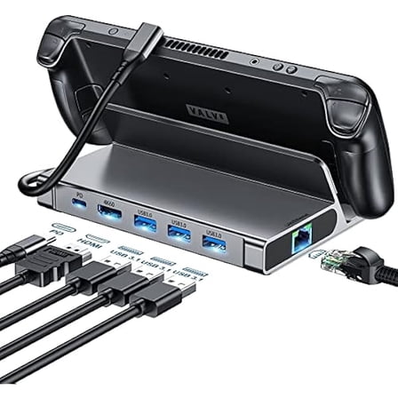 Docking Station for Steam Deck, 6-in-1 Steam Deck Dock Stand with HDMI 2.0 4K@60Hz, Gigabit Ethernet, 3 USB-A 3.0 and Full Speed Charging USB-C PD Port Compatible with Valve Stream Deck//ROG Ally