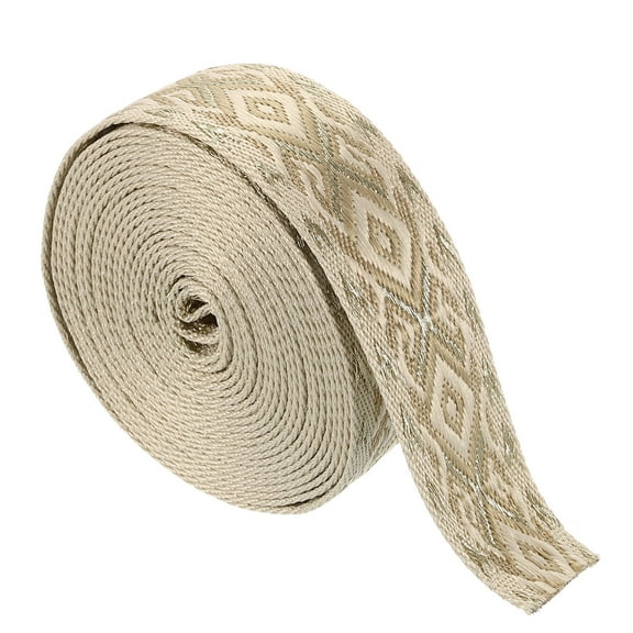 Uxcell 5Yards Cotton Webbing Strap 38mm Jacquard Webbing Purse Strap, Khaki-Gold