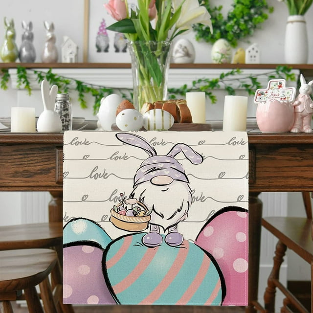 BotaniNest Décoration Vintage de Pâques Nappe de Table Imprimée Lapin Œuf Petit en Lin Décorations de Maison de Pâques