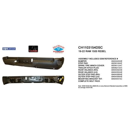 REAR STEP BUMPER ASSEMBLY; 1500 SERIES REBEL AND TRX; BLACK POWDER