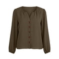 thumbnail image 7 of LEKWK Loose Linen Tops for Women Puff Sleeve V-Neck Button Down Shirt Boho Tops Tunic Tops Solid Pleated Soft Fall Beach Outfits, 7 of 7