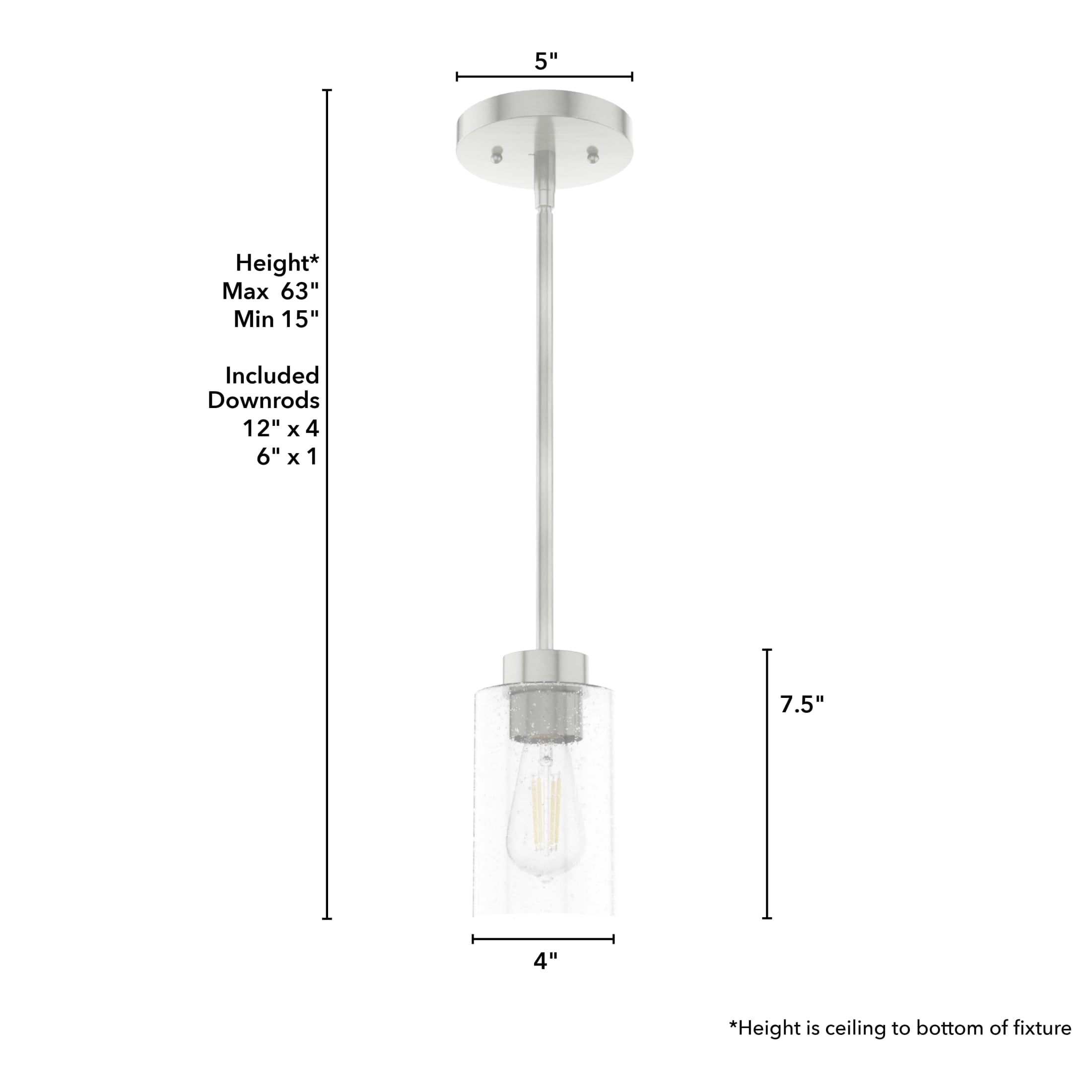 Hunter - Hartland 1-light Brushed Nickel, Mini Pendant Light, Dimmable, Casual Style, Cylinder Shaped, for Bedrooms, Dining, Living Rooms - 19166