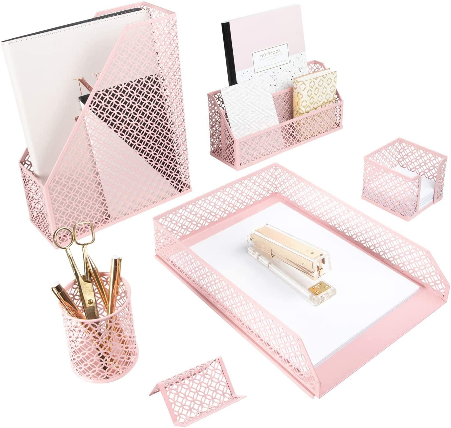 Office Supplies Pink Desk Accessories for Women-6 Piece Desk ...