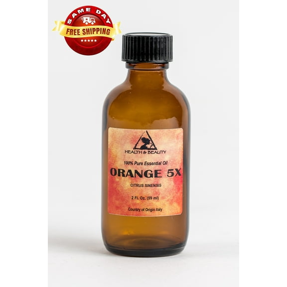 ORANGE 5X (5 FOLD) ESSENTIAL OIL ORGANIC AROMATHERAPY GLASS BOTTLE 2 OZ, 59 ml