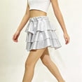 thumbnail image 5 of BFHHYA Metallic Skirt for Girls 3 Layer Ruffle Tiered Mini Skirt Elastic High Waist A Line Flare Skirt Sparkly Party Performance Clothes for Kids, 5 of 7