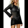 thumbnail image 1 of Vestido de Punto de Larga Sin Espalda para Mujer, con Aberturas en la Espalda y Crochet. Negro M, 1 of 7