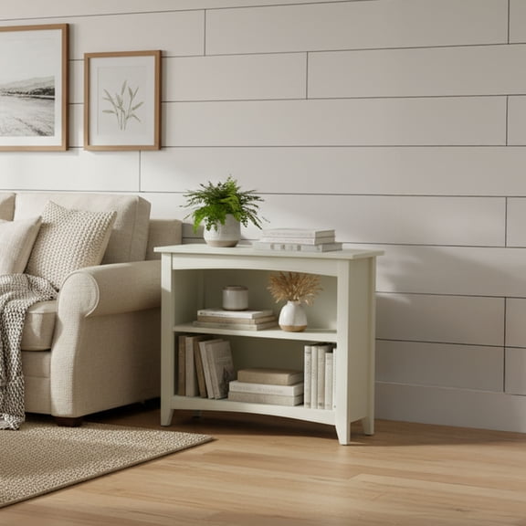 Alaterre Furniture Shaker Cottage Bookcase, Office Storage Organizer with Two Fixed Shelves, Ideal for Home or Office, Ivory