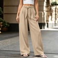 thumbnail image 5 of Women Solid Color Tie Elastic Waist Long Pants, Loose Casual Trousers with Side Pockets, Daily Walking Vacation Pants Khaki XL(XL), 5 of 9