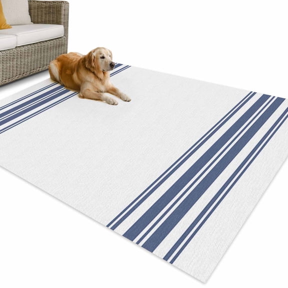 Outdoor Rug 3x5 ft Blue White Farmhouses Stripes Waterproof Outdoor Patio Rug Mat Non Slip Outside Area Rugs Carpet for RV,Camping,Porch,Deck,Pool,Balconybackyard,Modern Minimalist