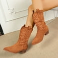 thumbnail image 2 of UngA Women Boots Cowgirl Western Boots with Embroidered Square Toe Chunky Heel Mid Calf Cowboy Boots Fall Winter Shoes Brown,Size 7.5, 2 of 7