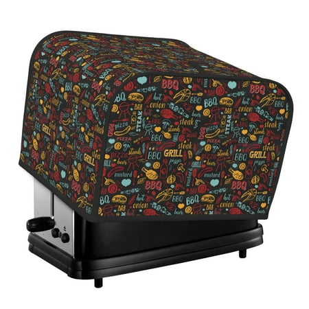 

KLL BBQ Barbecue Grill Print 4 Slice Toaster Dust Covers Kitchen Small Appliance Cover with 2 Pockets Can hold Jam Spreader Knife & Toaster Tongs (12.4 x 10.6 x 8.2)