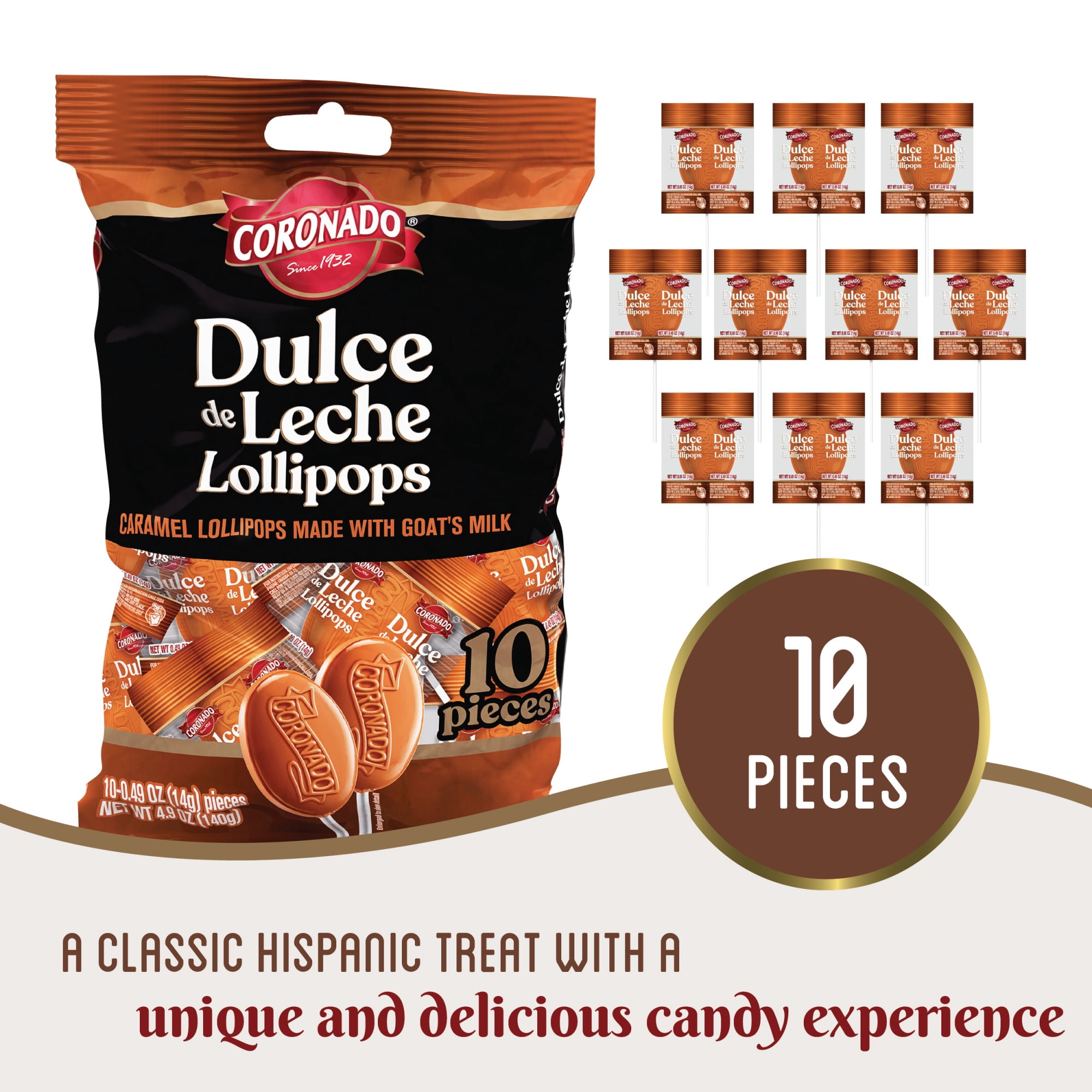 (6 pack) Coronado Cajeta Dulce De Leche Lollipops with Goat's Milk, 10 Count Bag