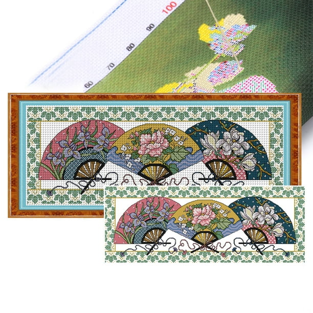Hilo Algodón Ecológico Bordado Parcial 14CT Punto Cruz Tres Abanicos 75x31cm