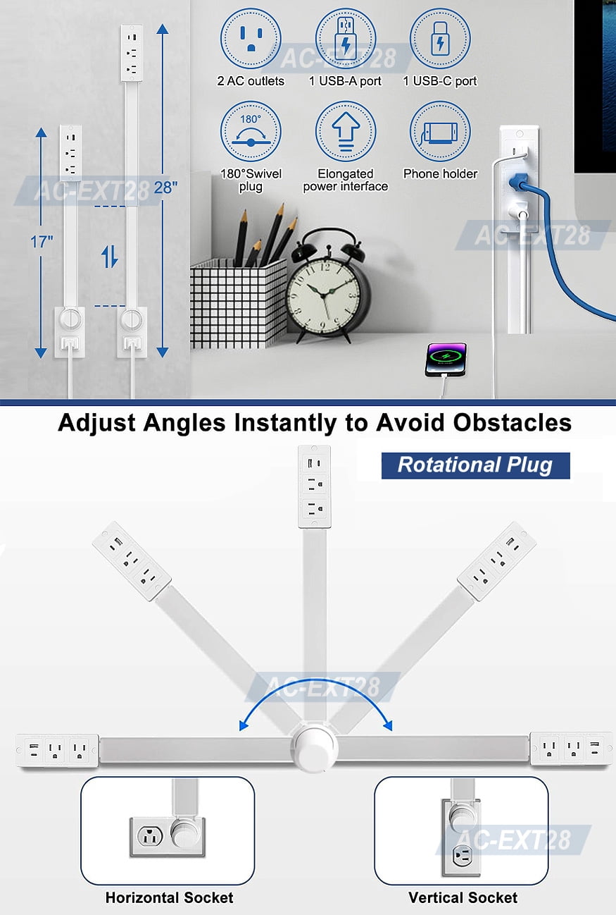 Electrical AC Outlet Extender Stick Getting Hard-to-Reach Outlets To Accessible Areas