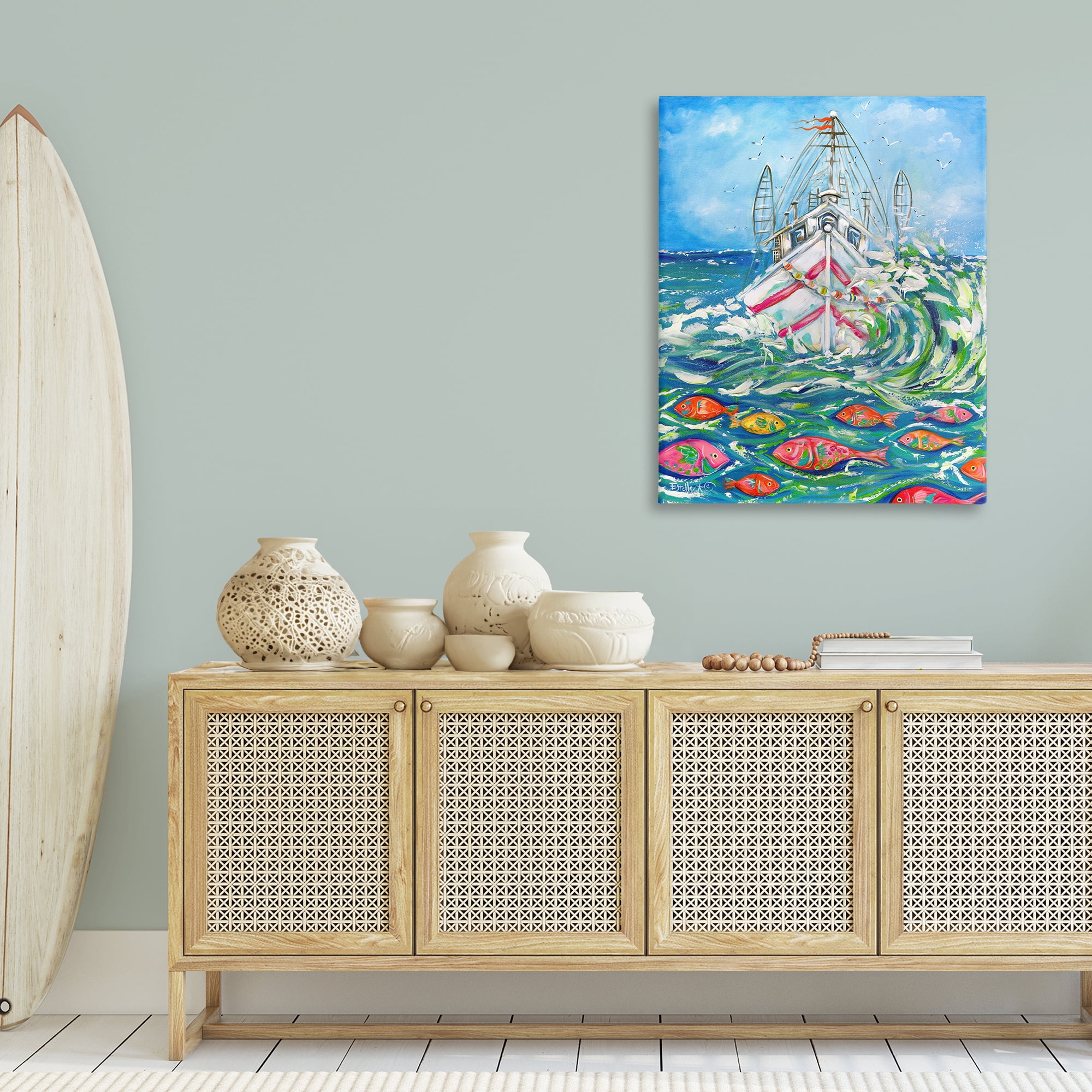 Stupell Industries Boat Net Splashing Transportation Painting Gallery Wrapped Canvas Art Print Wall Art, 30 x 40