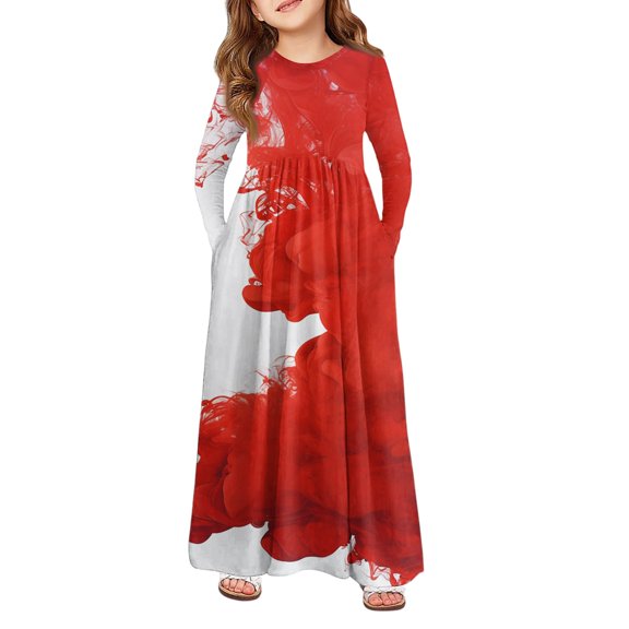 XADYUY Halloween Dresses for Girls 10-12 Funny Bl*oody Splatter Graphic Maxi Dress for Girls Cute A-Line Long Sleeve Long Dress Outfits Crewneck Scary Twirly Dress Clothes for Girls,5-6 Years