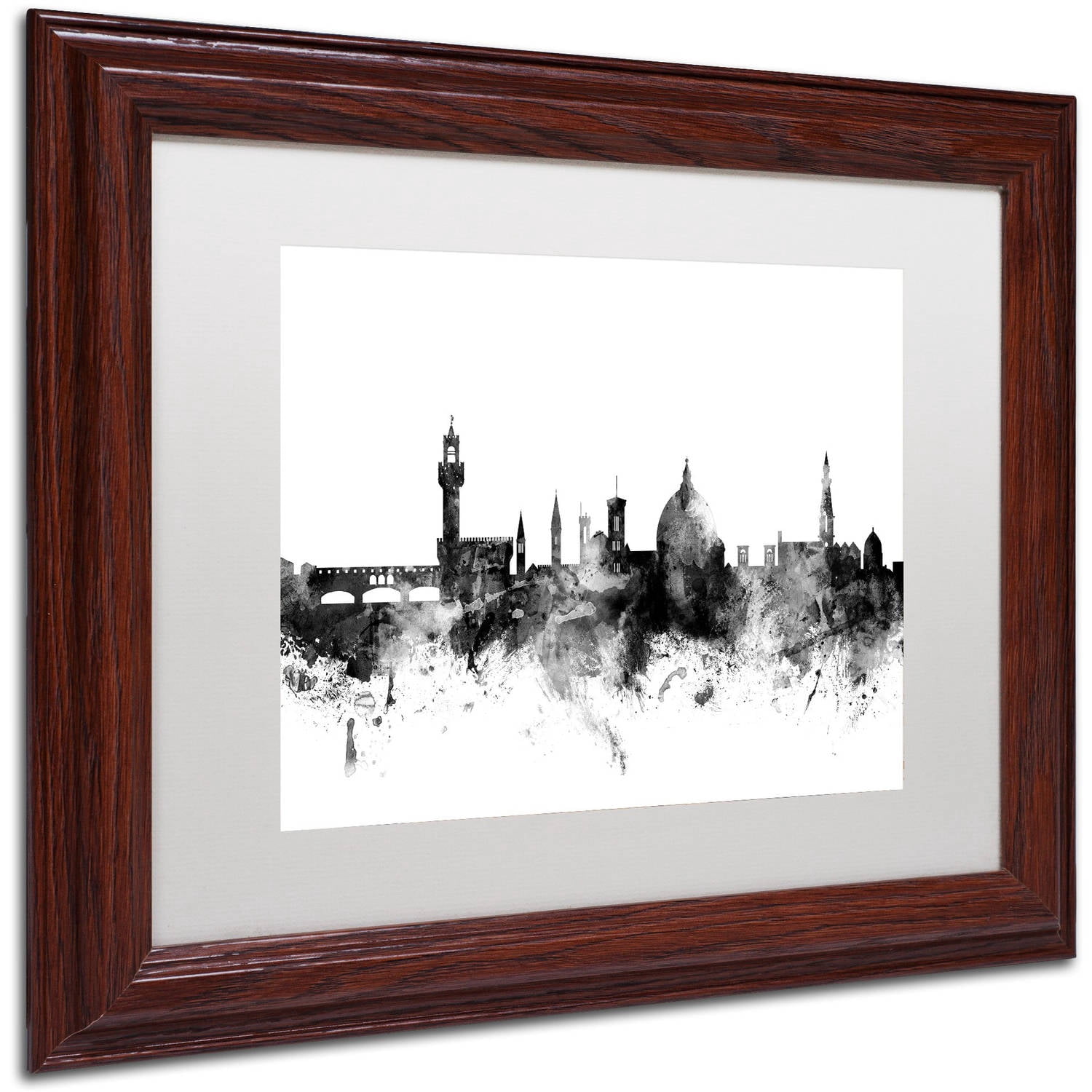 Trademark Fine Art "Florence Italy Skyline B&W" Canvas Art by Michael Tompsett, White Matte, Wood Frame