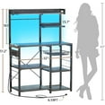thumbnail image 4 of Homieasy Bakers Rack with Power Outlet and LED light strings, Microwave Oven Stand Kitchen Storage Shelf with Wire Basket, Coffee Bar Station Island table with 10 hooks for Spices, Pots, Black Oak, 4 of 9