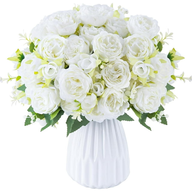 Flores Artificiales de Peonías, 3 Paquetes de Flores Blancas Artificiales Peonías Falsas, Peonías de Seda Ramo de Boda para Centro de Mesa Fiesta Decoración del Hogar