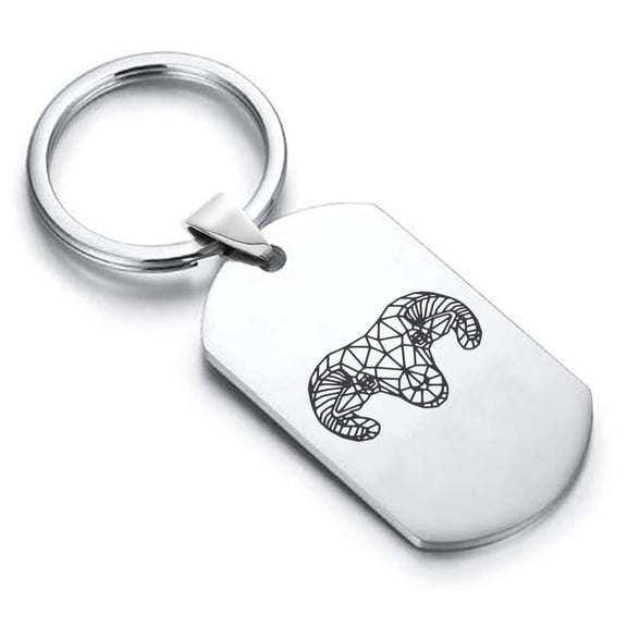 Stainless Steel Geometric Polygon Ram Animal Dog Tag Keychain Circle Ring