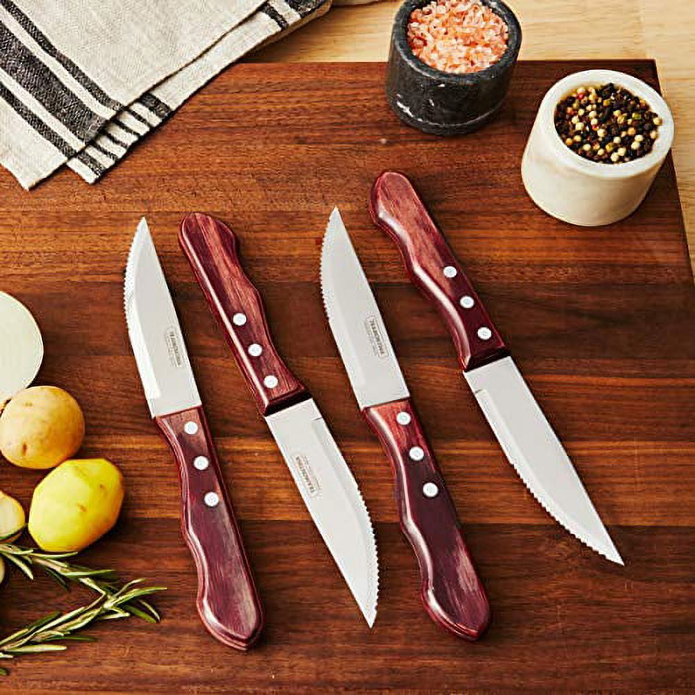 Traditional Tramontina Knife Set With Stainless Steel Blades And Wooden  Handles 4 Pieces 22299041