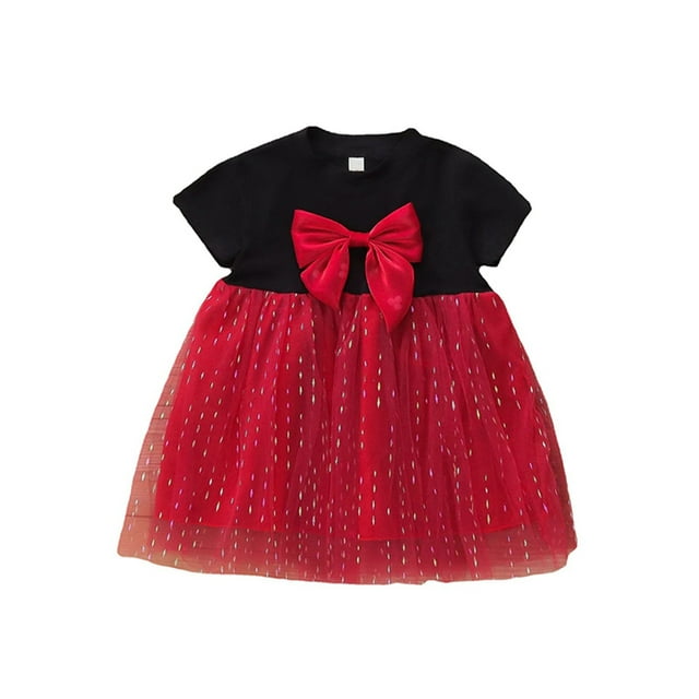 Boiiwant Bébé Fille Princesse Robe 6M 9M12M 18M 24M 2T Bébé Été Manches Courtes Noeud Rond devant Maille Tulle Robe