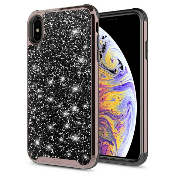 Kaleidio Case For Apple iPhone XS Max (6.5") [Diamond Armor] 2-Piece Dual Layer [Shockproof] Crystal Hybrid Impact Cover w/ Overbrawn Prying Tool [Black/Black]
