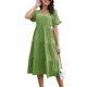 thumbnail image 1 of Vestido largo de mujer con cuello en V, manga corta, dobladillo con volantes, vestido casual de color puro para uso diario, 1 of 7