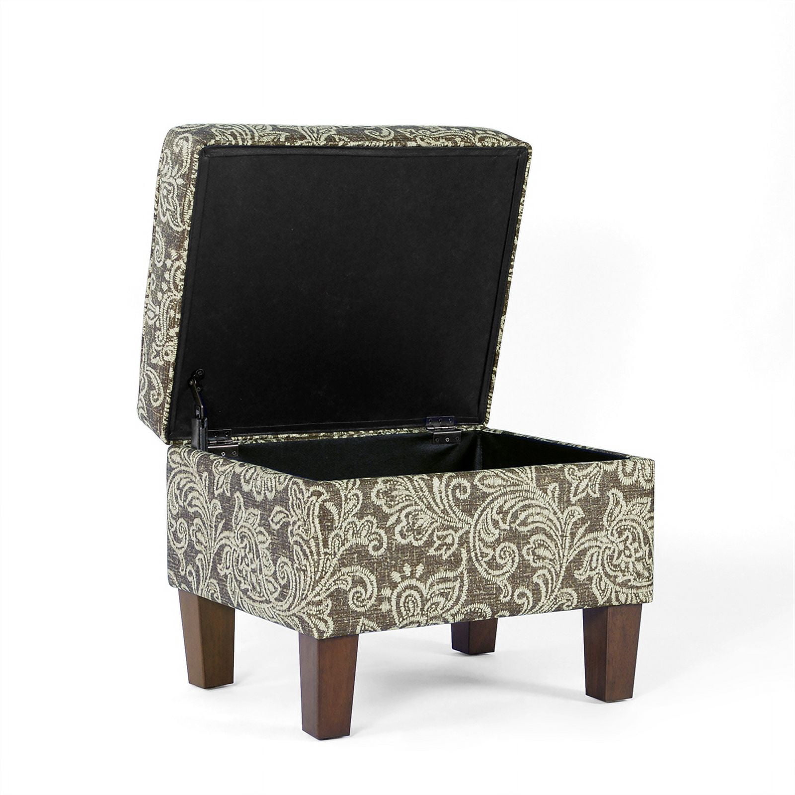 HomePop Medium Storage Ottoman with Hinged Lid, Brown Jacobean Print