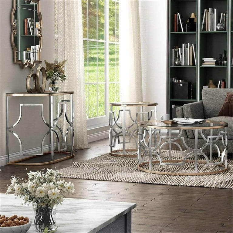 Furniture of America Sol Glass Top 3-Piece Coffee Table Set in