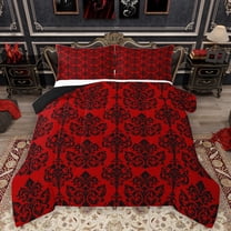 Homewish Vintage Damask Bedding Comforter Set,Victorian Flower Twin Comforter Sets,Red Black Bedding Set For Men Women,Super Cozy Room Decor Reversible,2 Pieces