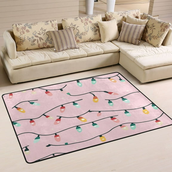 Non-Slip Area Rug 36"x24" Indoor Washable Floor Mats Carpet Printed for Living Room, Bedroom, Home Decor Cute Christmas Light Pattern