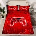 thumbnail image 2 of Homewish Red Gamer Twin Sheet Sets 3pcs for Adults Female Men,Video Game Twin Fitted Sheet Microfiber,Geometric Hexagon Honeycomb Breathable Flat Sheet,Super Cozy Room Decor, 2 of 7