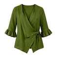thumbnail image 5 of Neewe Ruffle 3/4 Length Sleeve for Womens Tops Dressy V Neck Collared Shirts Trendy Business Casual Daily Outfits, 5 of 5