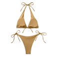 thumbnail image 3 of Efsteb Bikinis Sets for Women Halter k Bathing Suit Beach Summer Two Piece Swimsuits High Waist Bikini Solid Color Swimwear (Gold,S), 3 of 7