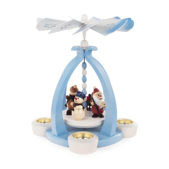 Alexander Taron 11.75" Dregeno Blue Santa and Snowman Christmas Pyramid Tea Light Candle Holder