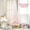 thumbnail image 3 of 6ft Pink & White Pencil Christmas Tree – Auto Open, Realistic Pine, 72" Indoor Holiday Decor for Living Room, Entryway & Small Spaces, 3 of 7