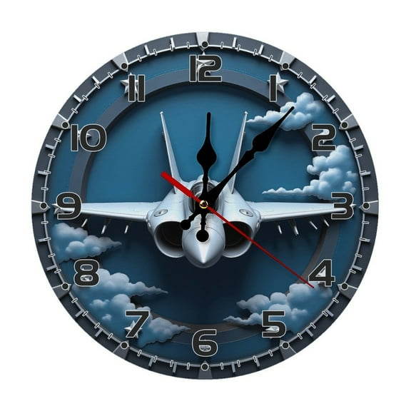 Military Airplane Wall Clock 10 Inch Silent Non Ticking Round Clock Decoration for Living Room Kitchen Bedroom Bathroom Office Classroom