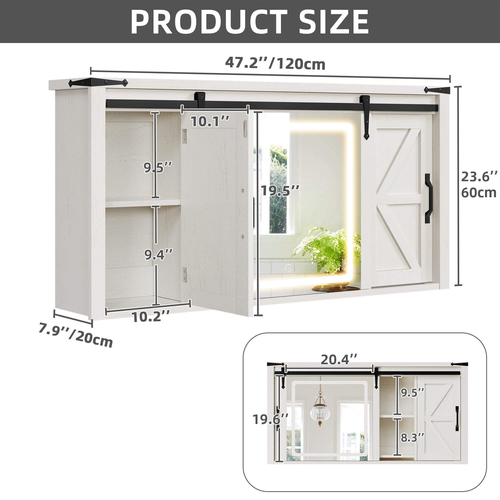 Dextrus 47" Medicine Cabinet with LED Lights Mirror, Bathroom Wall Storage Cabinet with Doors and Adjustable Shelf, White